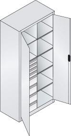 Flügeltürenschrank B930xT500xH1950 mm RAL7035/5012,8Schubladen mit Trennwand,6Fachböden Produktbild img2 L