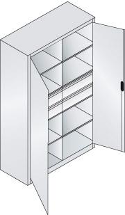 Flügeltürenschrank B1200xT500xH1950 mm RAL7035/7016,4Schubladen mit Trennwand,6Fachböden Produktbild img3 L