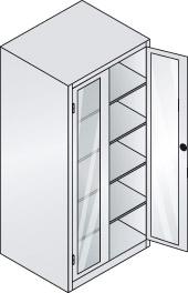 Flügeltürenschrank XXL B930xT800xH1950 mm RAL 7035, 4 Fachböden Türen mit Sichtfenster Produktbild img2 L