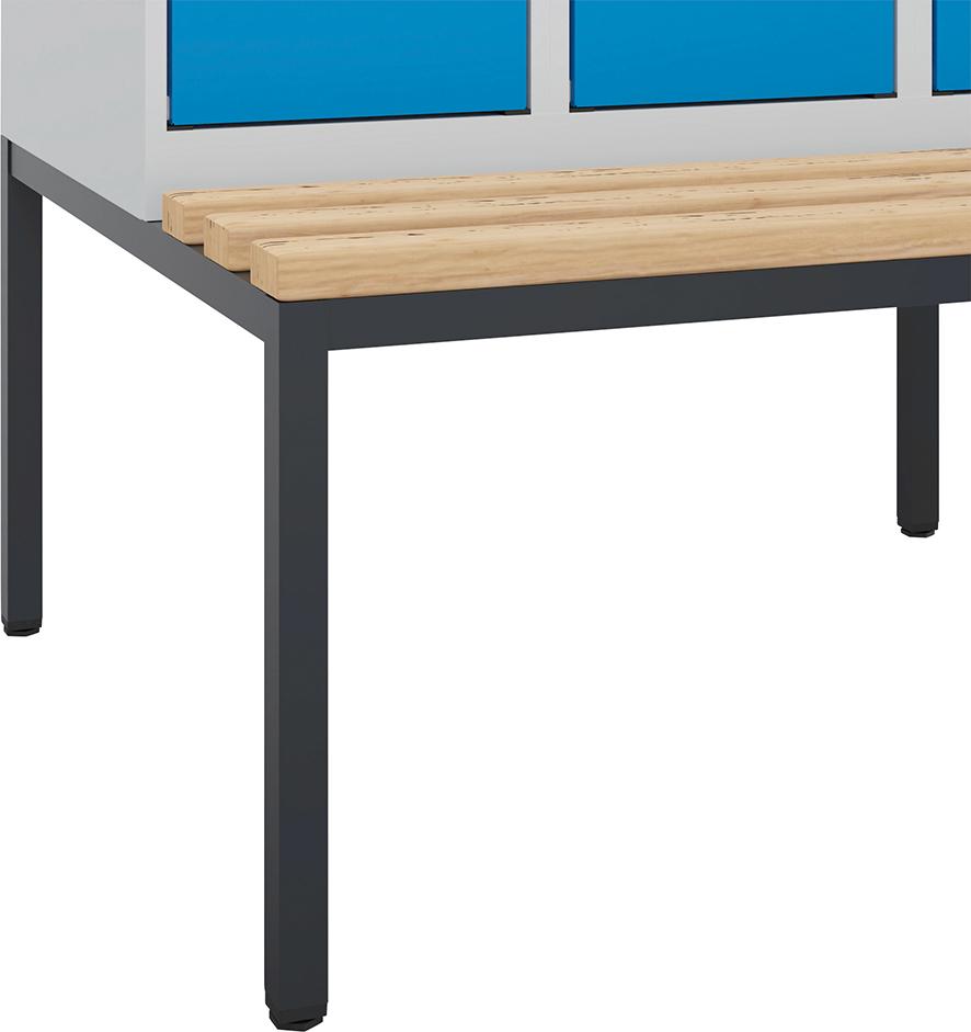 C+P Spind Evolo PLUS Sitzbank Holzleisten 2 Abteile B600xT815xH2120mm RAL7035 RAL5012 Produktbild img3 L