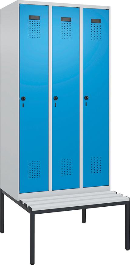 Spind Evolo PLUS 3 Abteile H2120xB900xT815mm 7035 5012 /P1G/7021P_DKB Produktbild img2 L