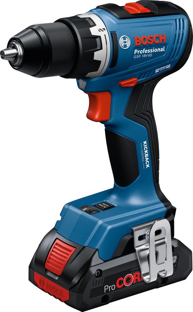 Akku Bohrschrauber GSR 18V-65 Bosch 18,0V 2x 4,0 Ah Ladegerät GAL 18V-40 Produktbild img1 L