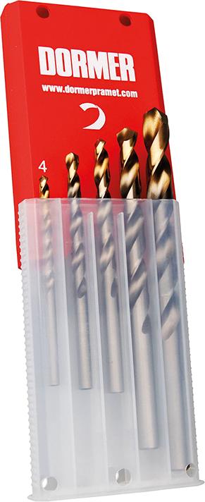 Spiralbohrer Set 4-10mm x1,0 A002 in Box 118G Typ N 4xD 5tlg. Tin Tip A08910 Dormer Produktbild img1 L