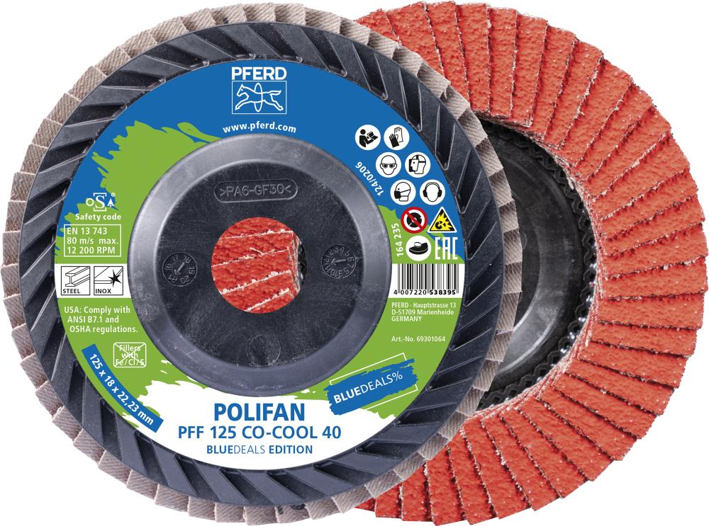 Fächerschleifscheibe POLIFAN CO-COOL SG STEELOX 125 mm K40 BLUEDEALS EDITION PFERD Produktbild img1 L