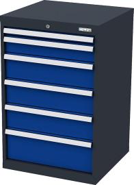 Schubladenschrank B600xT575xH920 mm RAL7016/5010 6 Schubladen Produktbild