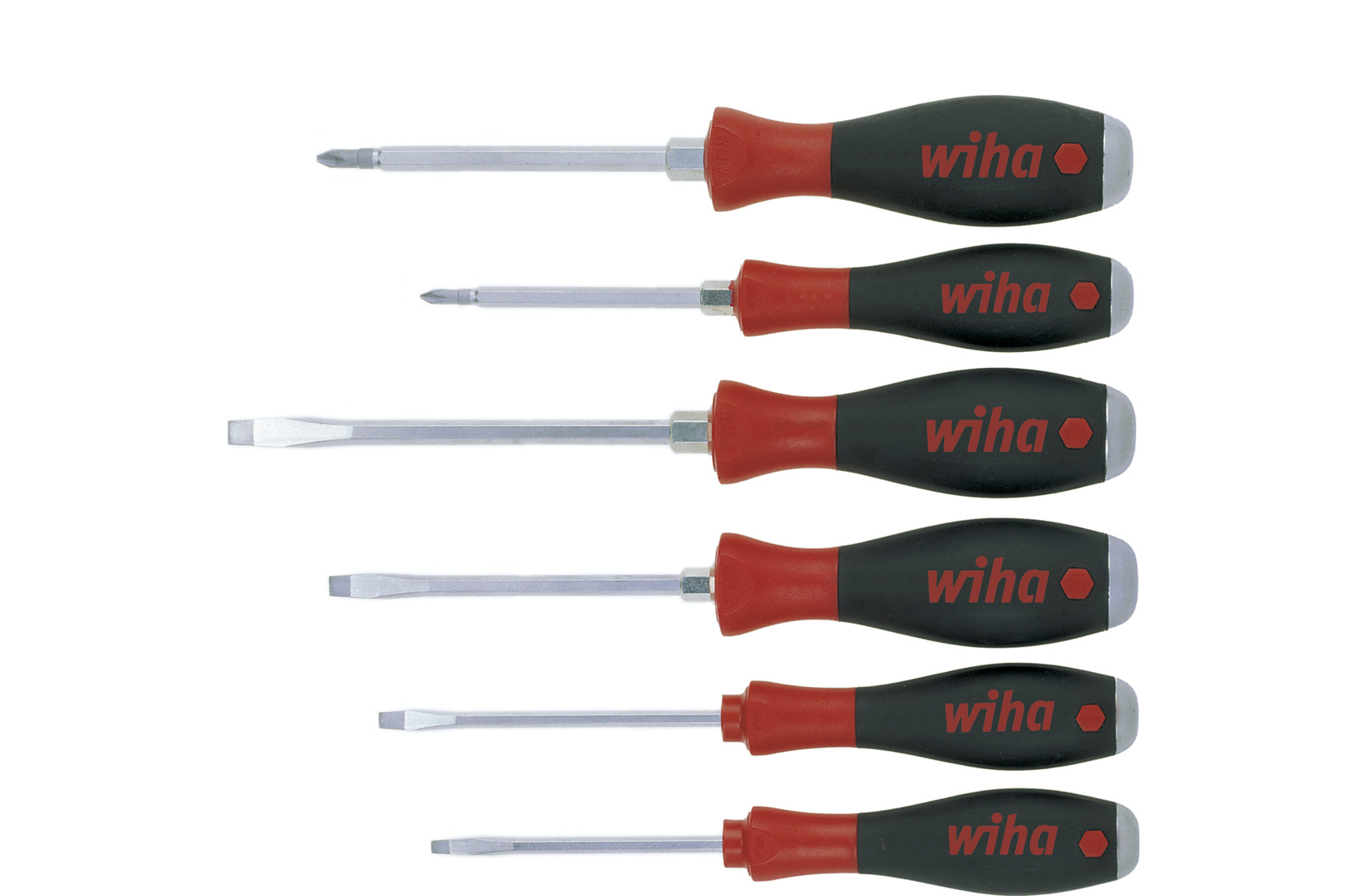 Wiha Schraubendreher SoftFinish® Schlitz, Phillips 6-tlg. mit durchgehender Sechskantklinge und massiver Stahlkappe (21250) Produktbild img1 L