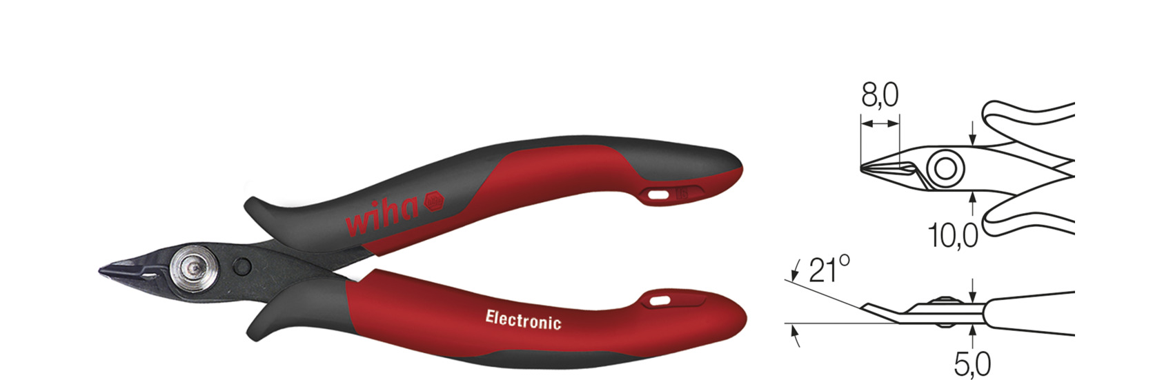 Wiha Seitenschneider Electronic schmaler, spitzer Kopf und Drahthaltefeder ohne Wate 126 mm, 5" (26813) Produktbild img2 L
