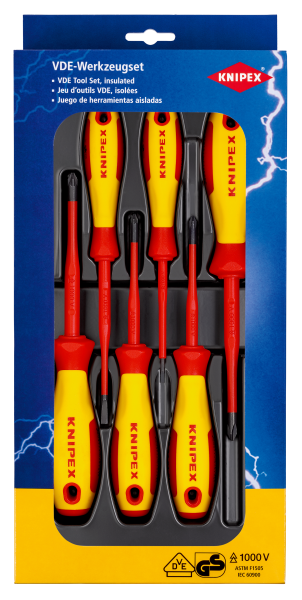 KNIPEX 00 20 12 V04 VDE Schraubendreher-Paket Schlitz / Phillips® / Pozidriv® 6-teilig 1 SB-Karte/Blister Produktbild img1 L