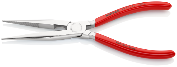 KNIPEX 26 13 200 Flachrundzange mit Schneide (Storchschnabelzange) 200 mm verchromt mit Kunststoff überzogen SB-Karte/Blister Produktbild img2 L