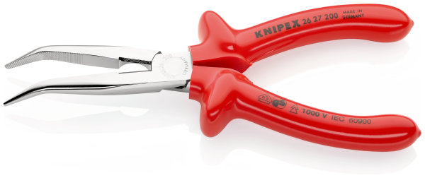 KNIPEX 26 27 200 Flachrundzange mit Schneide (Storchschnabelzange) 200 mm verchromt tauchisoliert, VDE-geprüft SB-Karte/Blister Produktbild img2 L