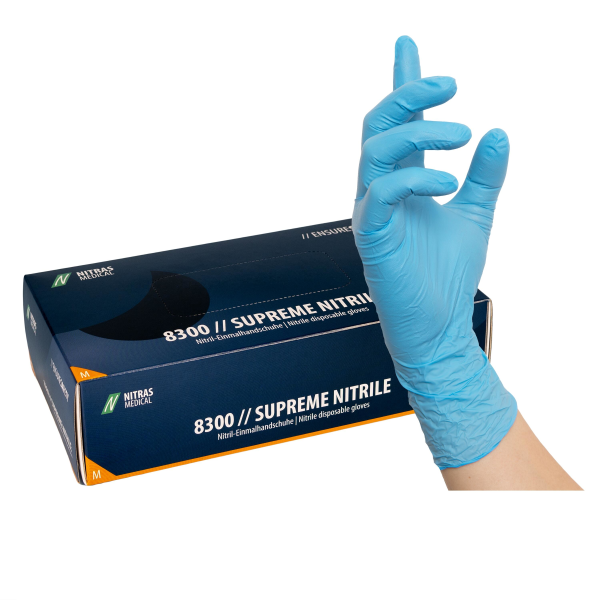 NITRAS SUPREME NITRILE, Nitril-Einmalhandschuhe, blau, EN ISO 374, Box à 100 Stück Produktbild img1 L