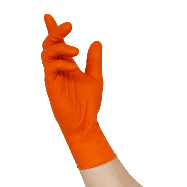NITRAS TOUGH GRIP N, Nitril-Einmalhandschuhe, orange, EN ISO 374, Box à 50 Stück Produktbild img2 L