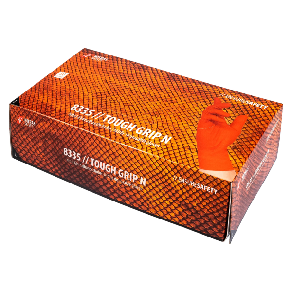 NITRAS TOUGH GRIP N, Nitril-Einmalhandschuhe, orange, EN ISO 374, Box à 50 Stück Produktbild img3 L