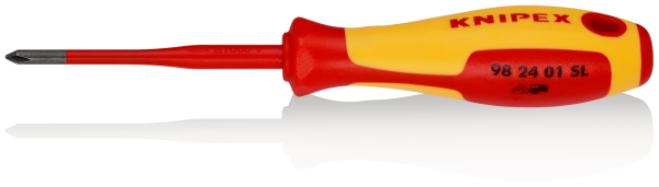 KNIPEX 98 24 01 SL Schraubendreher (Slim) für Kreuzschlitzschrauben Phillips® 187 mm brüniert isolierender Mehrkomponenten-Griff, VDE-geprüft SB-Karte/Blister Produktbild img1 L