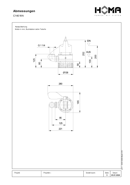 Schmutzwasserpumpe mit Hebelarmschwimmer C140 WA Produktbild img3 L