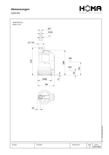 Schmutzwasserpumpe mit Einbauschwimmer C250 WE Produktbild img3 L