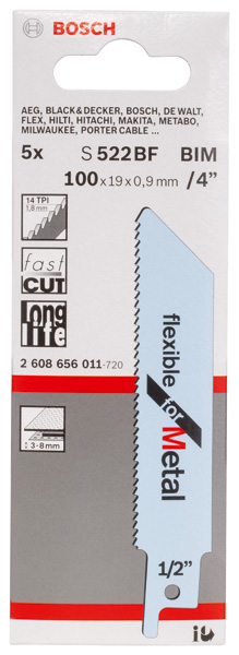 Säbelsägeblatt S 522 BF Bosch VE à 5 Stück Flexible for Metal Produktbild img6 L