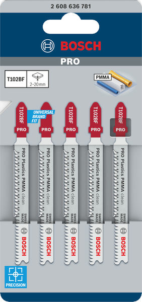 Stichsägeblatt T 102 BF Bosch VE à 5 Stück Clean for PMMA Produktbild img8 L