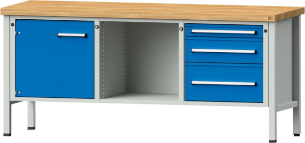 Anke Kastenwerkbank B2000xT700xH900mm RAL7035/5012 BMP: 50 mm 3 Schubladen, 1 Türen Produktbild img1 L