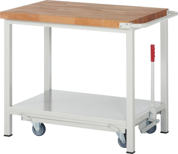 Werkbank fahrbar B1000xT700xH880mm RAL 7035 BMP: 40mm absenkbar,mit Boden Produktbild img1 L