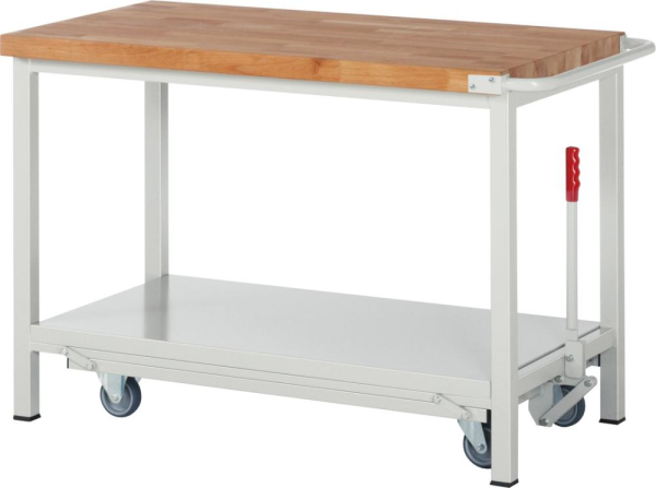Werkbank fahrbar B1250xT700xH880mm RAL 7035 BMP: 40mm absenkbar,mit Boden Produktbild img1 L