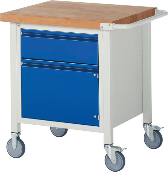Werkbank fahrbar B750xT700xH880mm RAL 7035/5010 BMP: 40mm 1 Schublade,1 Tür Produktbild img1 L