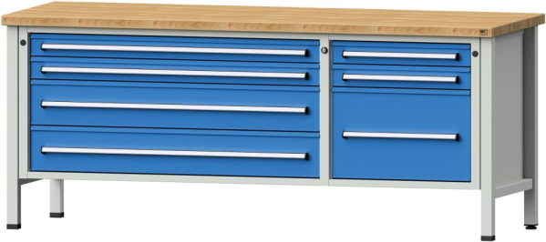 Anke Kastenwerkbank B2000xT700xH840mm RAL7035/5012 BMP: 40 mm 7 Schubladen Produktbild img1 L