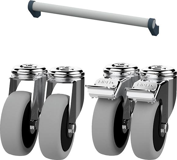 Mobil-Zusatz für Schubladenschränke: 4 Lenkrollen ( Ø 125mm), 1 Schiebestange Produktbild img1 L
