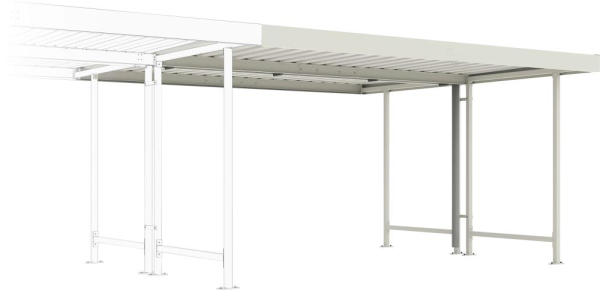 Überdachung Mod. Leipzig B4300xT4400xH2350 mm RAL 9002 grauweiß Anbaufeld zweiseitig Produktbild img1 L