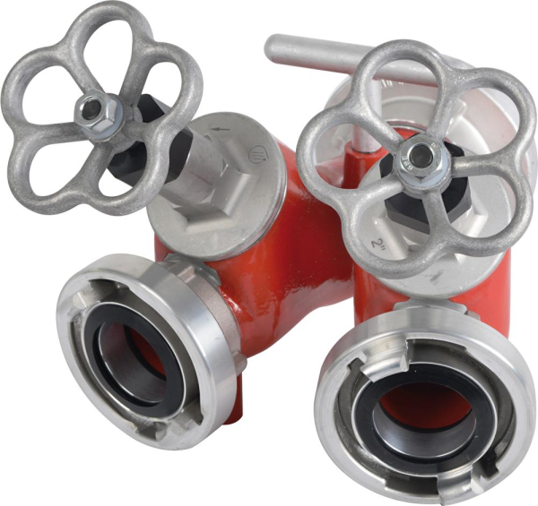 Anschlussverteiler mit Ventilabsperrung, 2 Abgänge, Storz C, Gewinde 2 x AG 2" Produktbild img1 L