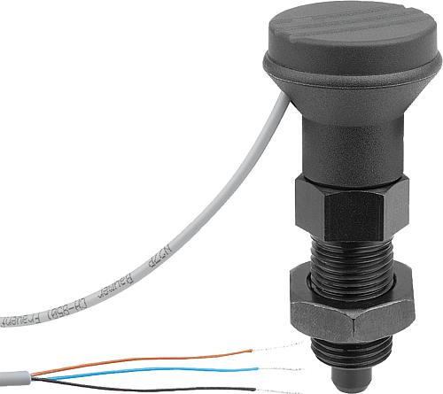 KIPP Arretierbolzen Stahl oder Edelstahl mit Kunststoff-Pilzgriff und Zustandssensor, kabelgebunden, und Kontermutter Produktbild img1 L
