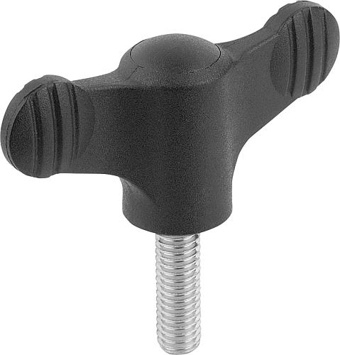 FLÜGELGRIFF ANTISTATISCH D=M06X20 A=50, H=24, FORM:L, THERMOPLAST SCHWARZ RAL9011, KOMP:STAHL, BLAU PASSIVIERT Produktbild img1 L