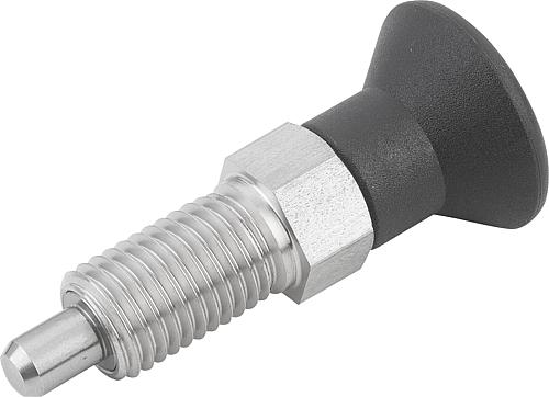 KIPP Arretierbolzen Stahl oder Edelstahl mit Kunststoff-Pilzgriff und verlängertem Arretierstift, ohne Rastnut, ohne Kontermutter Produktbild img1 L