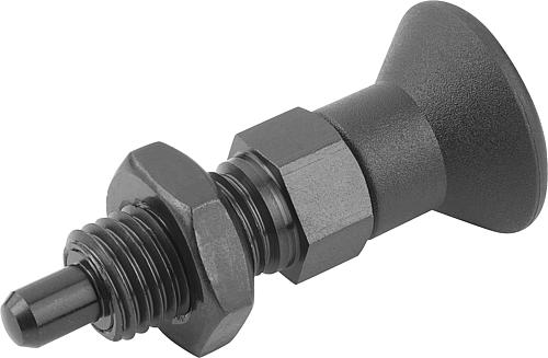 KIPP Arretierbolzen Stahl oder Edelstahl mit Kunststoff-Pilzgriff, verlängertem Arretierstift und Kontermutter Produktbild img1 L