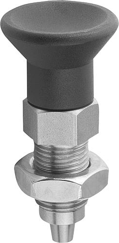 KIPP Premium - Arretierbolzen Stahl oder Edelstahl mit Kunststoff-Pilzgriff, konischem Arretierstift und Kontermutter Produktbild img1 L