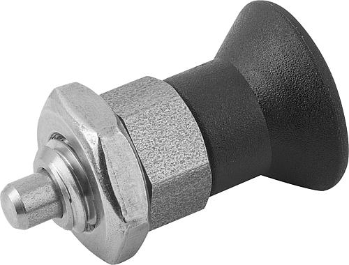 KIPP Arretierbolzen ECO Stahl oder Edelstahl kurze Ausführung mit Kunststoff-Pilzgriff und Kontermutter Produktbild img1 L