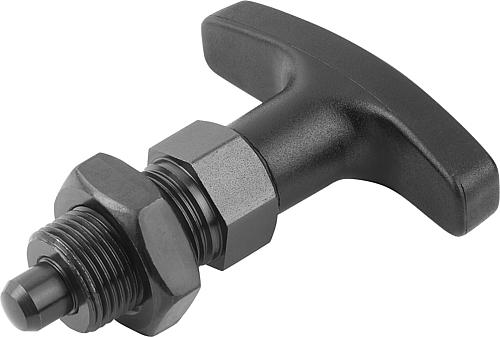 KIPP Arretierbolzen Stahl oder Edelstahl mit Kunststoff-T-Griff und Kontermutter Produktbild img1 L