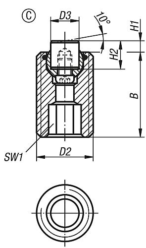 KIPP Pendelauflagen verstellbar, mit O-Ring, auswechselbaren Einsätzen und Innensechskant, Form C, Stahleinsatz abgeflacht, plan Produktbild img2 L