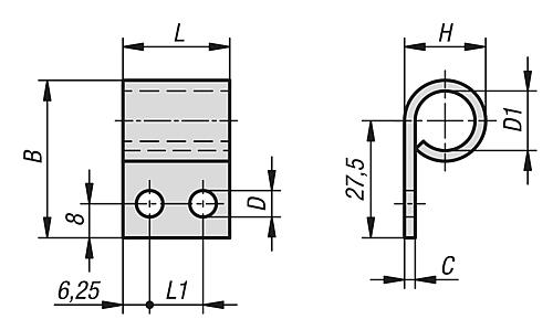 RIEGEL MIT RÜCKSTELLFEDER L=25, B=37, ALUMINIUM FARBLOS FARBLOS Produktbild img2 L