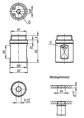 POSITIONIERAUFNAHME PNEUMATISCH, RUND, D=6, M18X1 F=30 FH=75, EDELSTAHL, KOMP:NITRILKAUTSCHUK Produktbild img2 L
