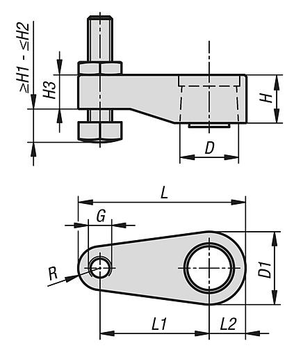 SPANNARM F. SCHWENKSPANNER KOMPAKT, FORM:A GEWINDE MIT DRUCKSCHRAUBE, DK=14 STAHL, HYDRAULISCH Produktbild img2 L