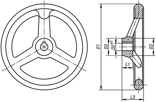 KIPP Handräder DIN 950 aus Grauguss, ohne Ballengriff Produktbild img2 L