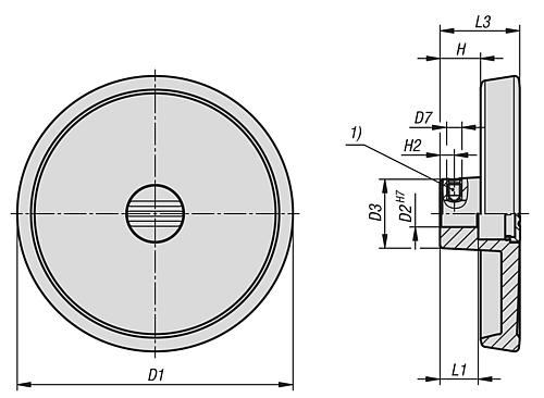 KIPP Scheibenhandräder Aluminium ohne Griff, Form B, mit Passbohrung, Passfedernut und Querbohrung Produktbild img2 L