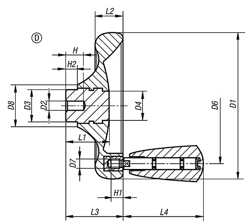 KIPP Scheibenhandräder mit drehbarem Griff, Stahlteile Edelstahl Form D, vorgebohrt Produktbild img2 L
