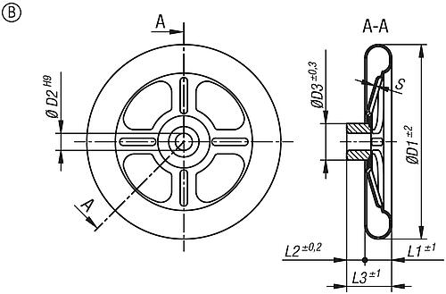 KIPP Speichenhandräder aus Stahlblech, Form B, 4 Speichen Produktbild img2 L