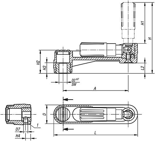 KIPP Handkurbeln mit Zylindergriff umlegbar, Passbohrung mit Nut Produktbild img2 L