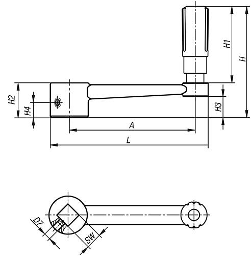 KIPP Handkurbeln Aluminium mit Zylindergriff drehbar mit Innenvierkant Produktbild img2 L