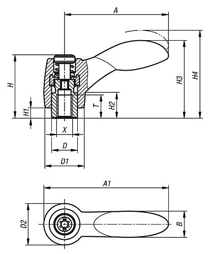 KIPP Klemmhebel 2K mit Innengewinde, Gewindeeinsatz Edelstahl Produktbild img2 L