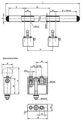KIPP Rohrgriffe Edelstahl mit Aluminium-Rohrhalter Produktbild img2 L