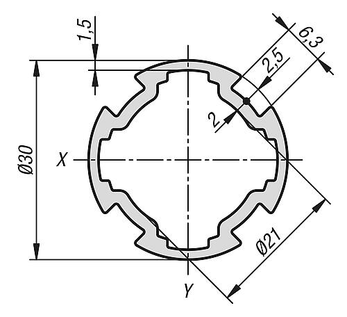 PROFILROHR Ø30, TYP I, P=Ø30, L=1000 ALUMINIUM Produktbild img2 L